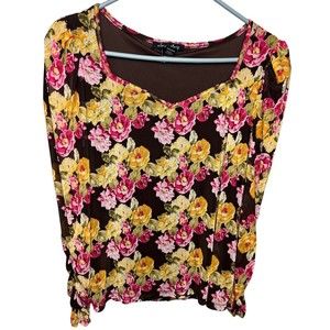 A Love Story Womens Long Sheer Sleeve Floral Print Top Blouse Multi Color Sz XL